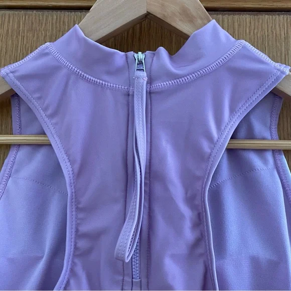 KYODAN • NEW! High Neck Zip Back Floral Swimsuit Top UPF 40 - Pastel Purple - Picture 9 of 16